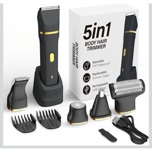KINGTEE 5in1 Body Hair Trimmer Waterproof Rechargeable USB Type C Charging Dock